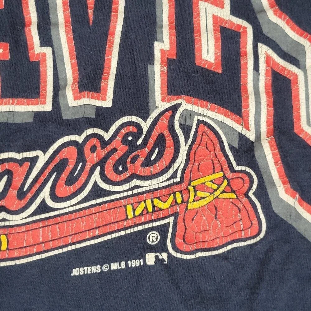 Atlanta Braves‎ Baseball MLB Jostens Vintage 90s Navy Single Stitch XL Shirt